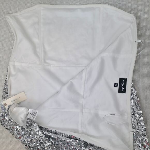Retrofête White Silver Strapless Sequin Kameron Embellished Mini Dress XLarge - Picture 9 of 11